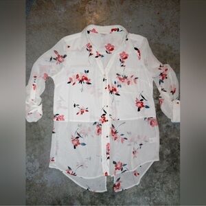 Candie's Floral Sheer Blouse - White and Red